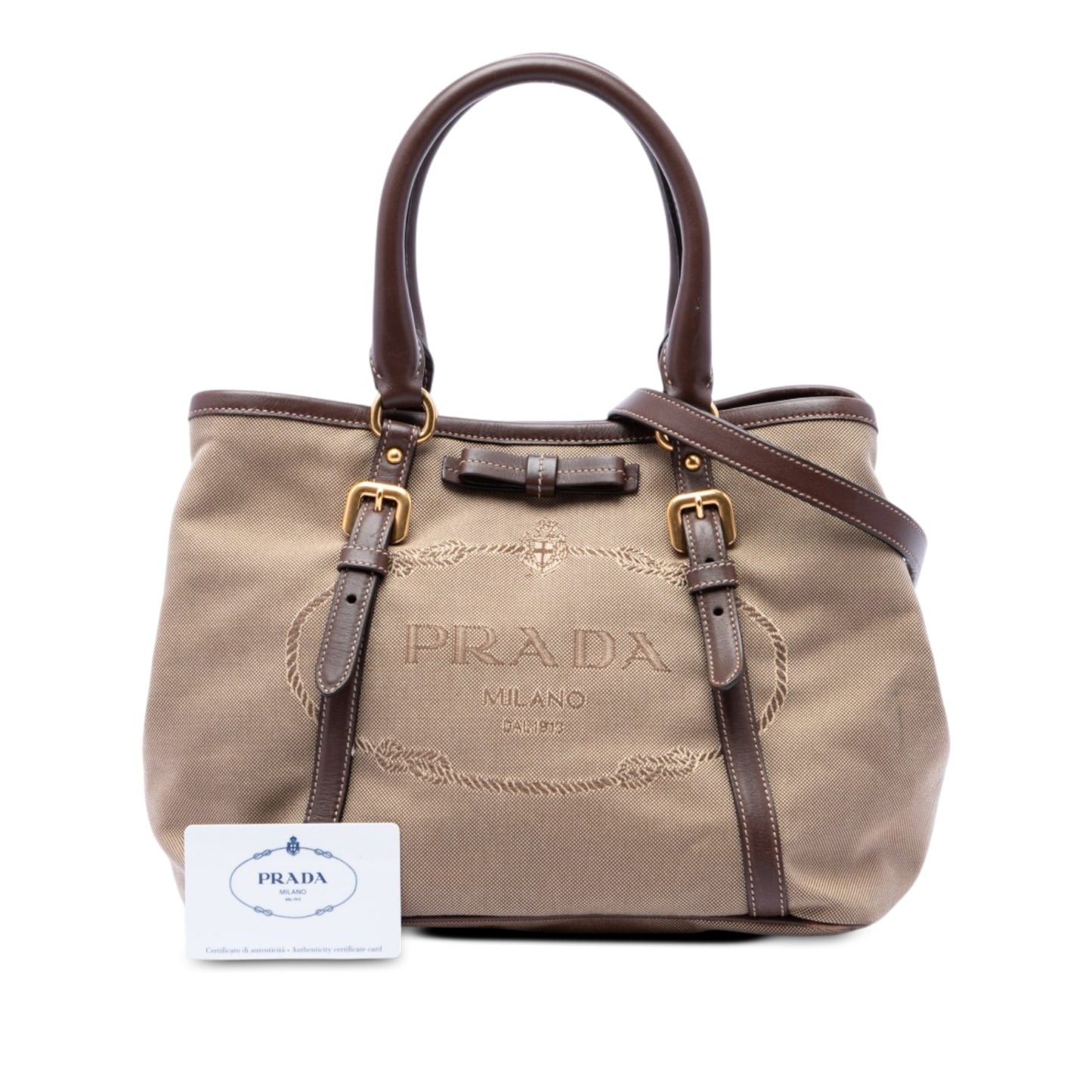 Prada Canvas Canapa Logo Bow Satchel