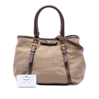 Prada Canvas Canapa Logo Bow Satchel