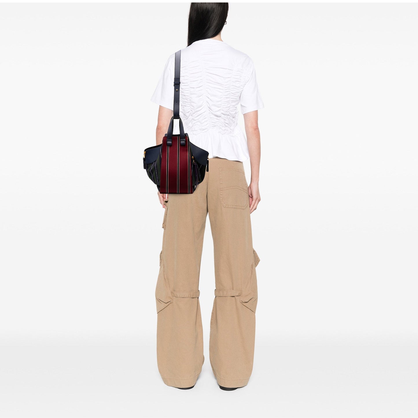 Loewe Medium Stripes Canvas and Leather Hammock Satchel