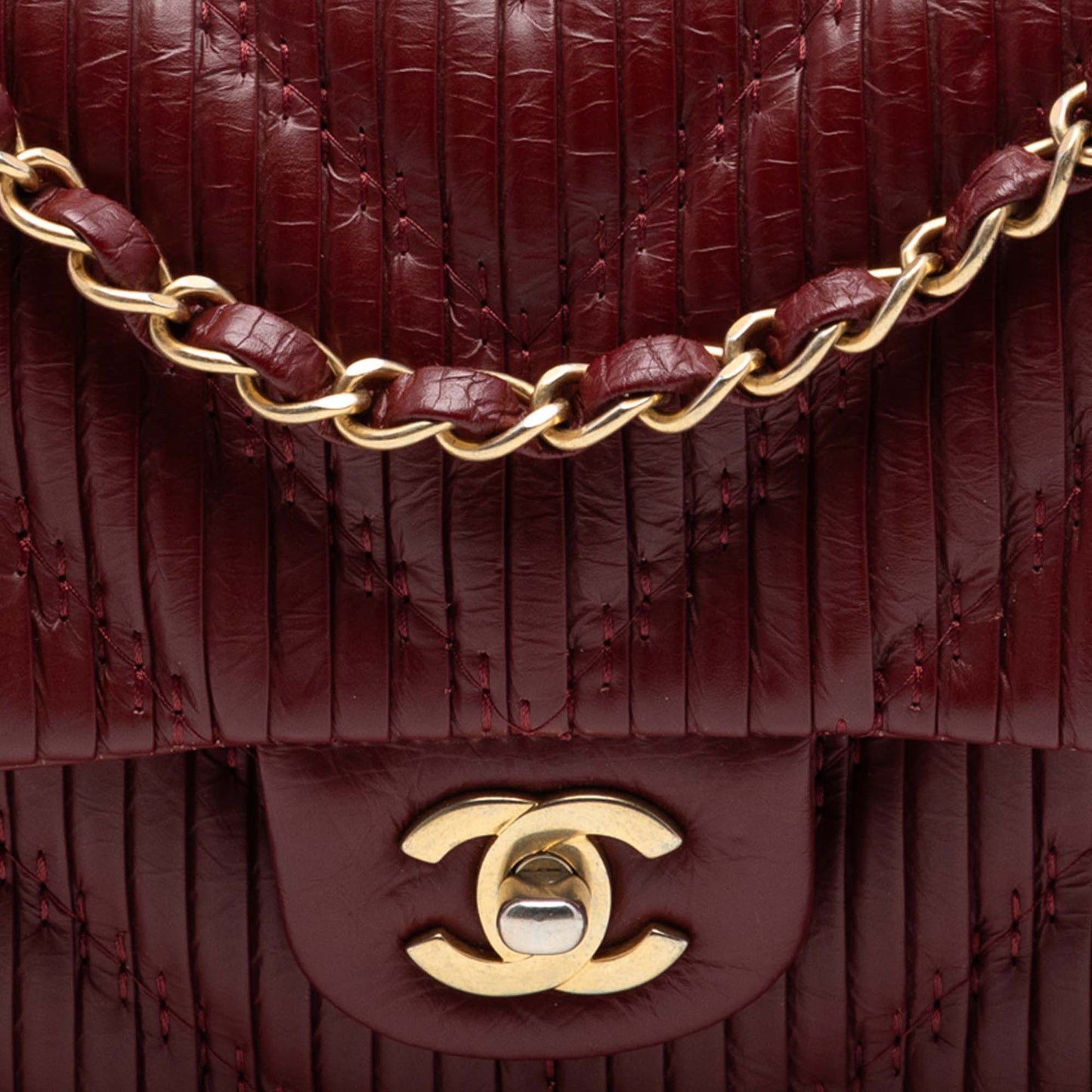 Chanel Medium Classic Chevron Calfskin Pleated Double Flap