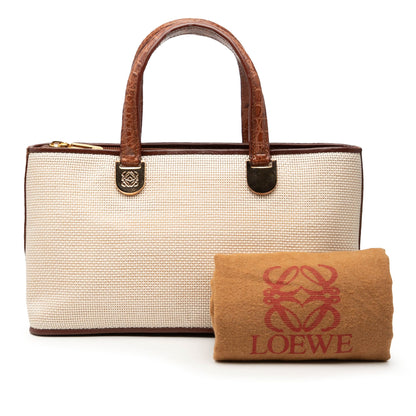 Loewe Croc Embossed Leather Trimmed Mesh Anagram Satchel