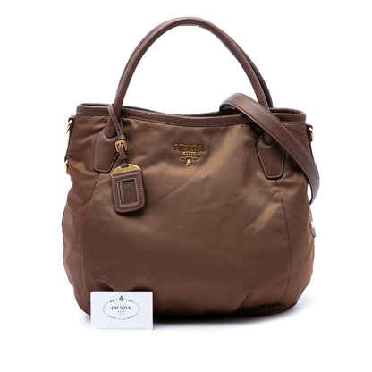 Prada Vitello Daino Trimmed Tessuto Satchel