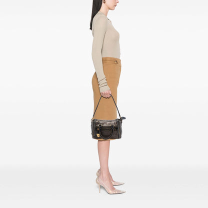 Prada Craquele Leather Studded Satchel