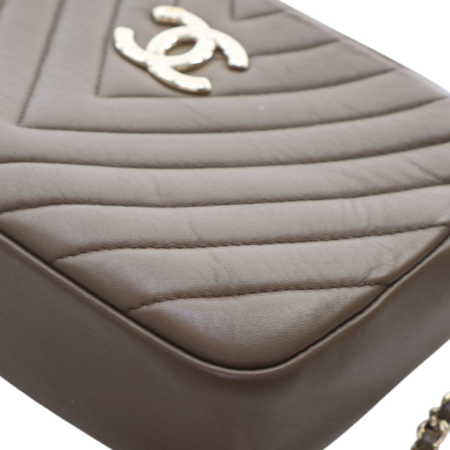Chanel Small Chevron Calfskin Camera Case With Chain