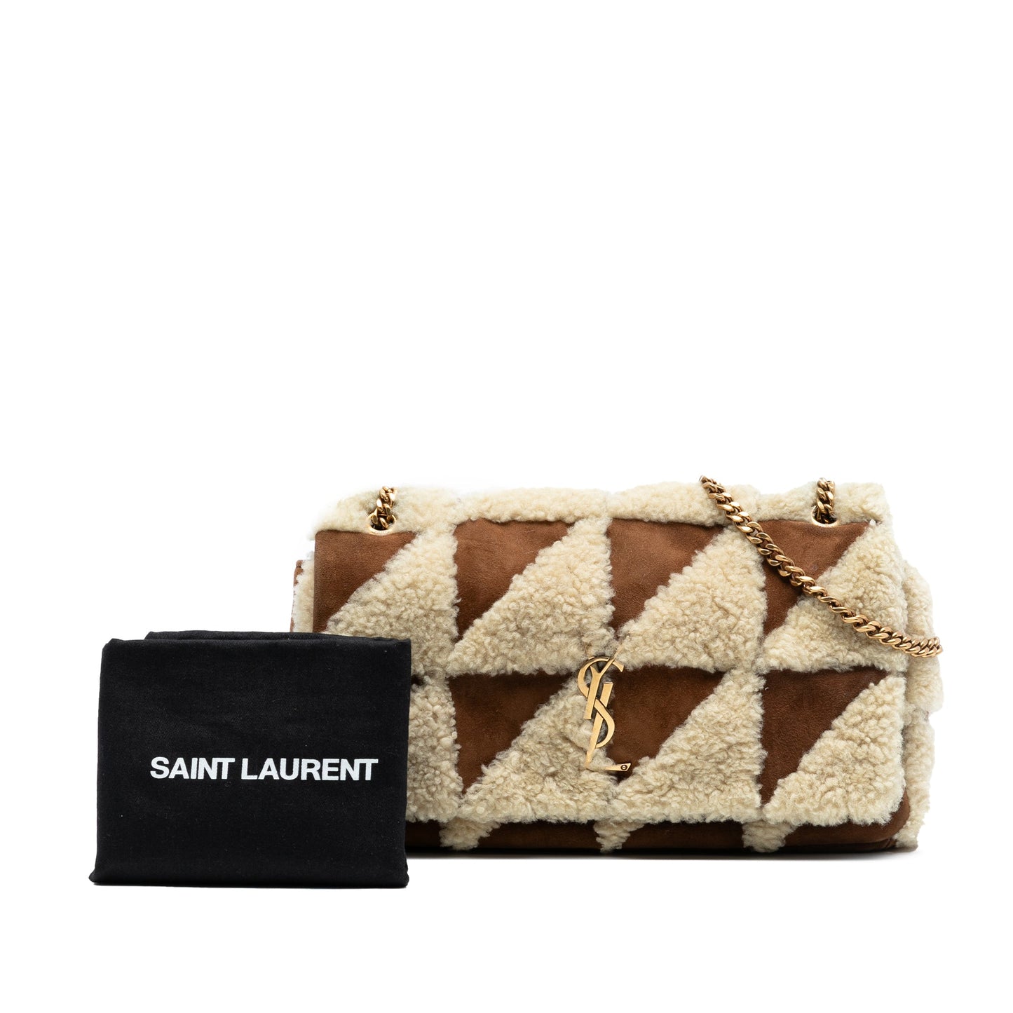 Saint Laurent Medium Suede and Shearling Patchwork Jamie Shoulder Bag
