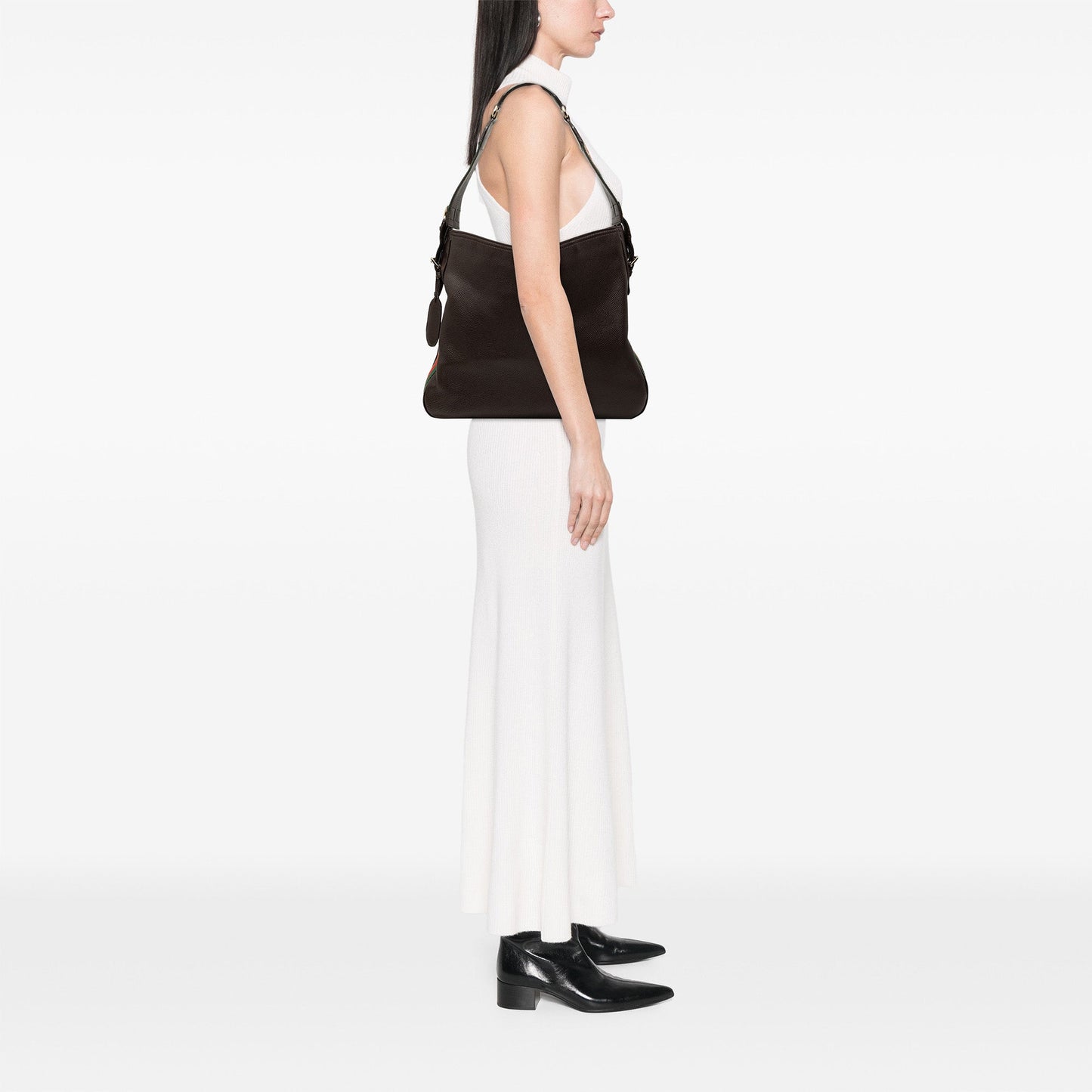 Gucci Medium Pebbled Calfskin Web Heritage Shoulder Bag