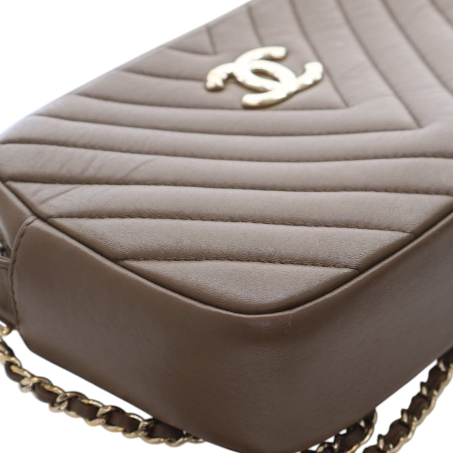 Chanel Small Chevron Calfskin Camera Case With Chain