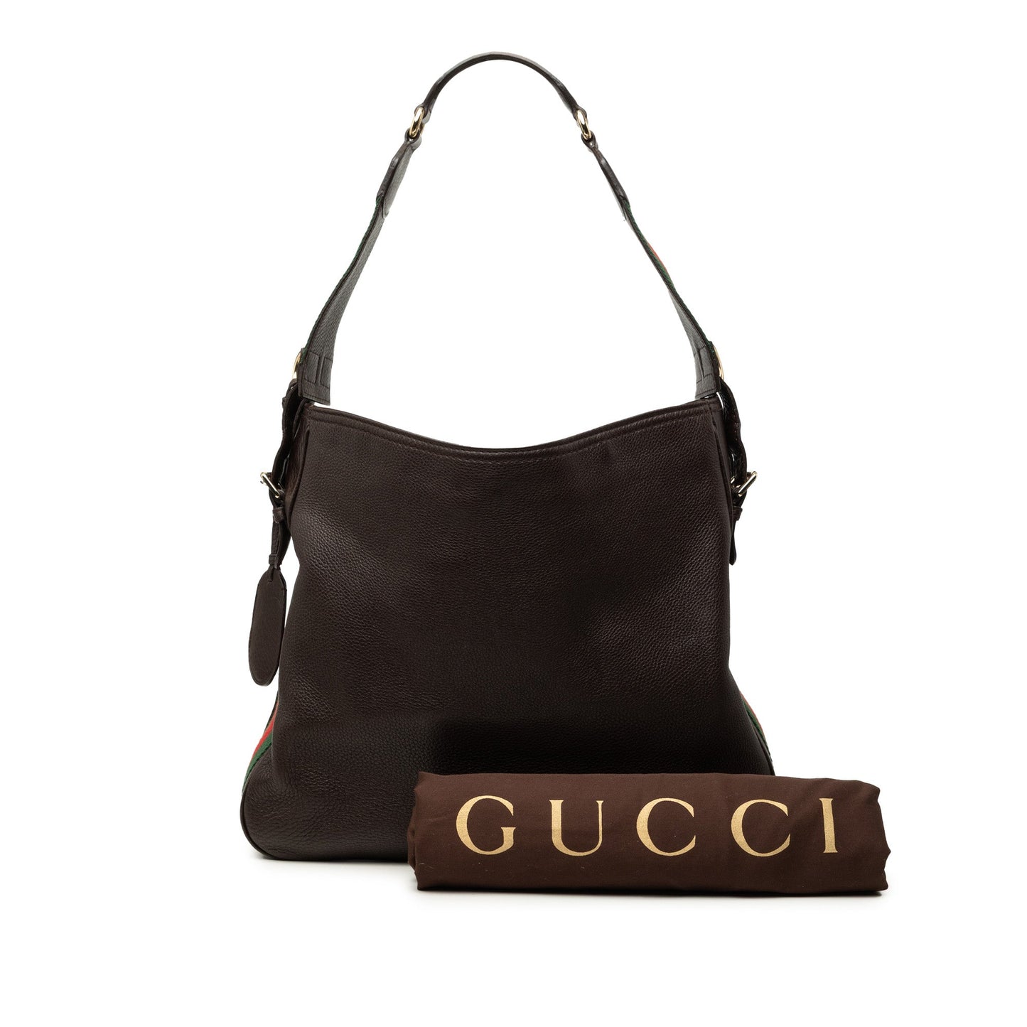 Gucci Medium Pebbled Calfskin Web Heritage Shoulder Bag