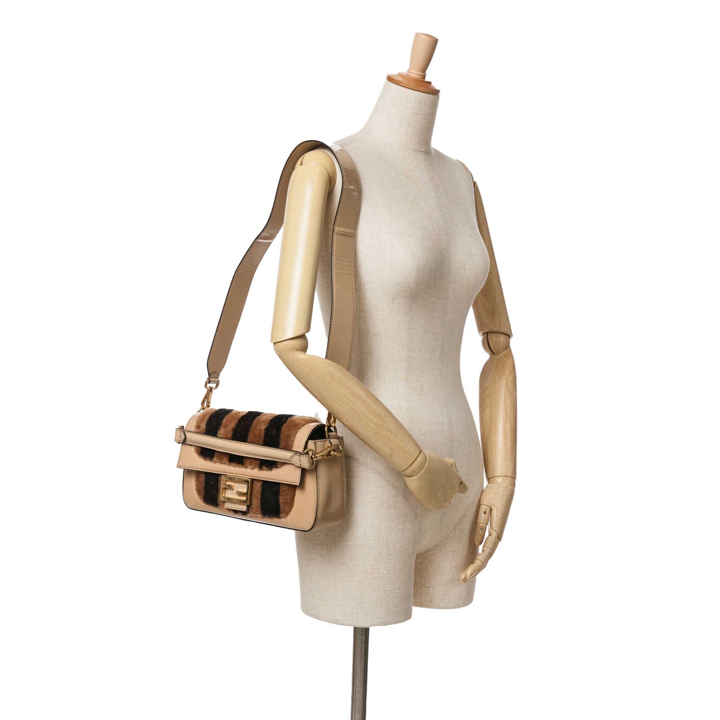 Fendi Shearling Pequin Baguette Satchel